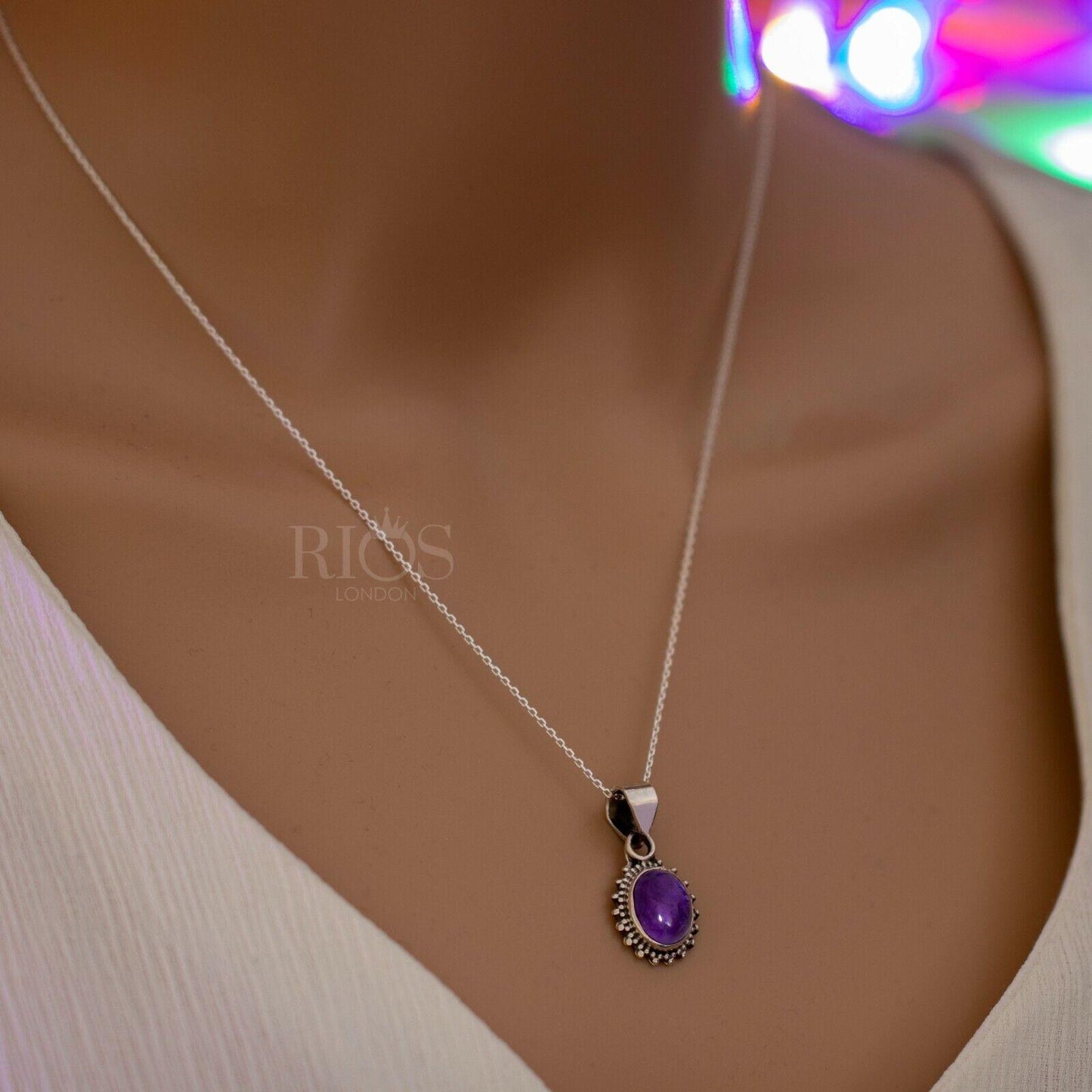 Superb Oval Amethyst 925 Sterling Silver Natural Gemstone Necklace Gift Boxed