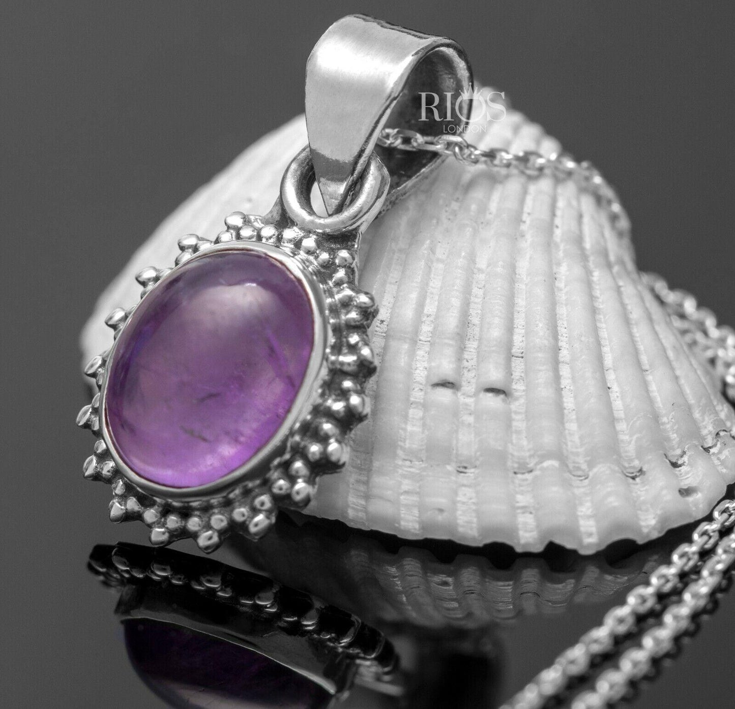 Superb Oval Amethyst 925 Sterling Silver Natural Gemstone Necklace Gift Boxed