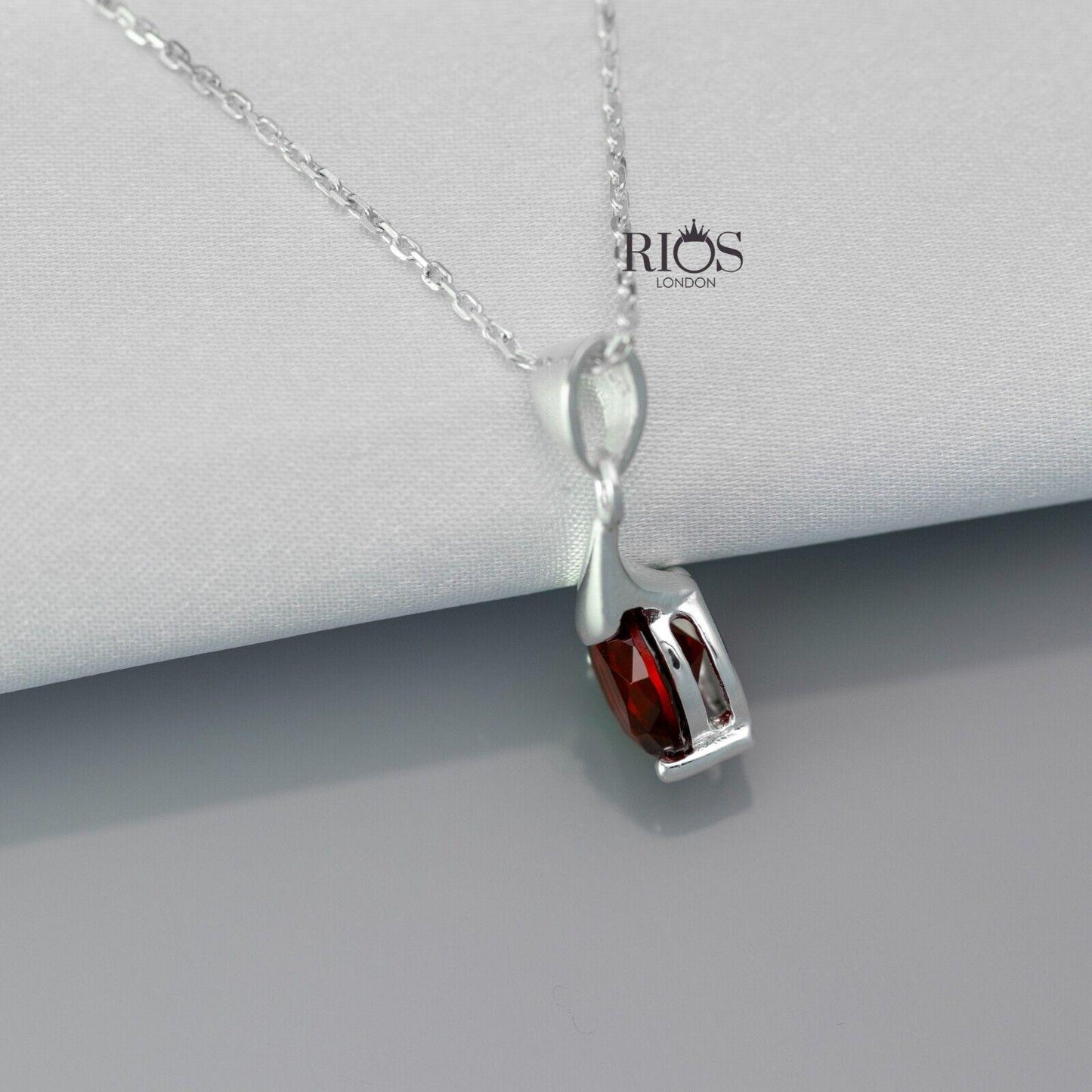 Superb Round 925 Sterling Silver Pendant Necklace Lab-Created Garnet Gift Boxed - Rios London