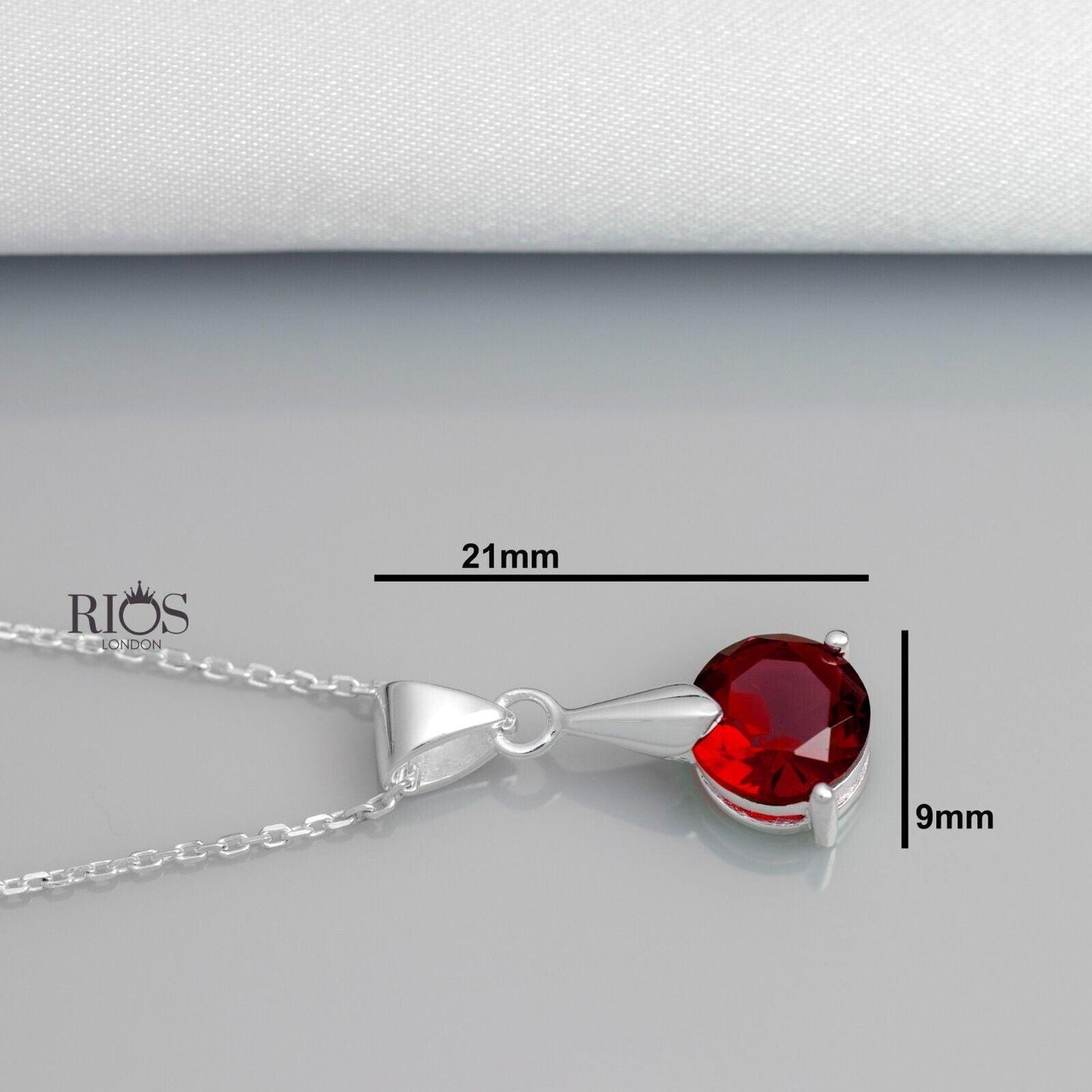 Superb Round 925 Sterling Silver Pendant Necklace Lab-Created Garnet Gift Boxed - Rios London