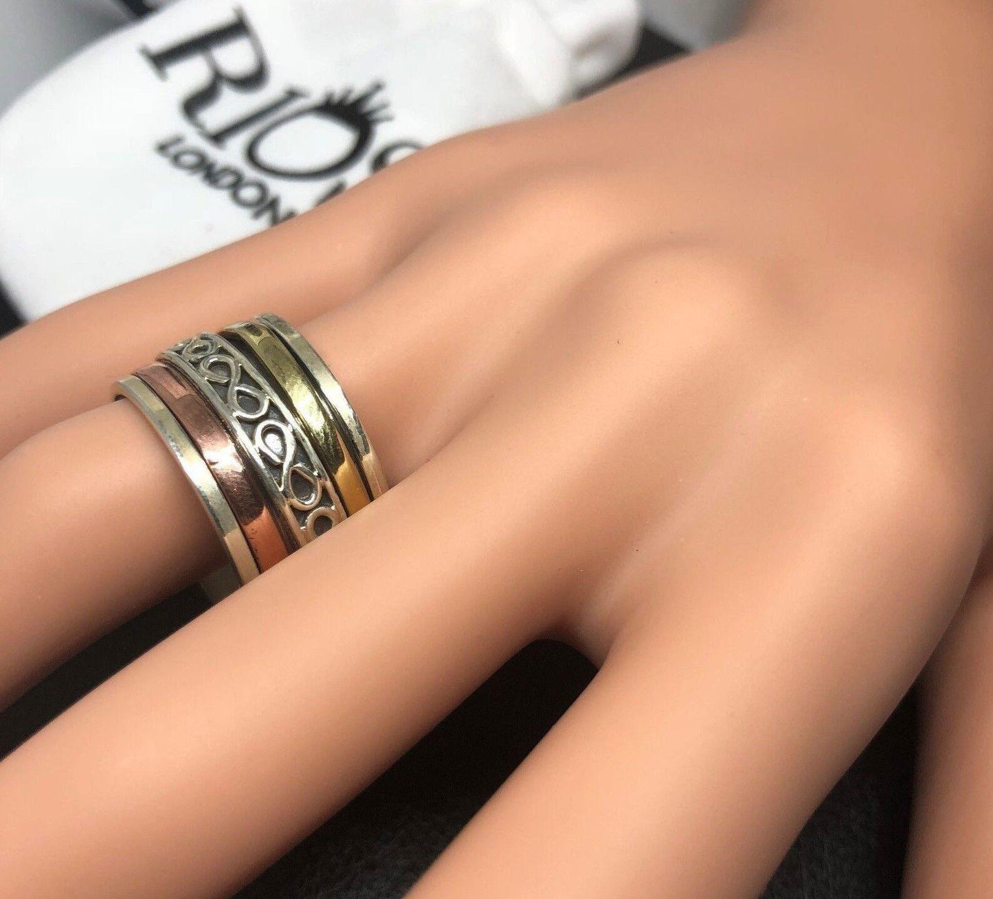 Trendy Spinning 925 Solid Sterling Silver Big spinner Copper Ring Gift Boxed - Rios London