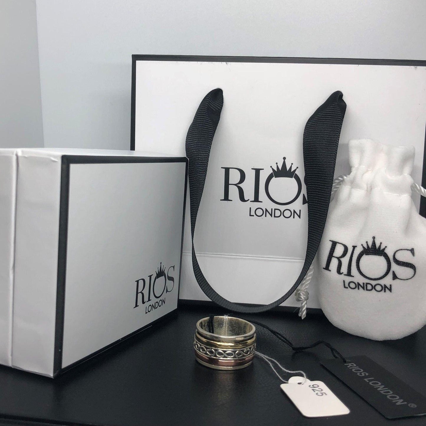 Trendy Spinning 925 Solid Sterling Silver Big spinner Copper Ring Gift Boxed - Rios London
