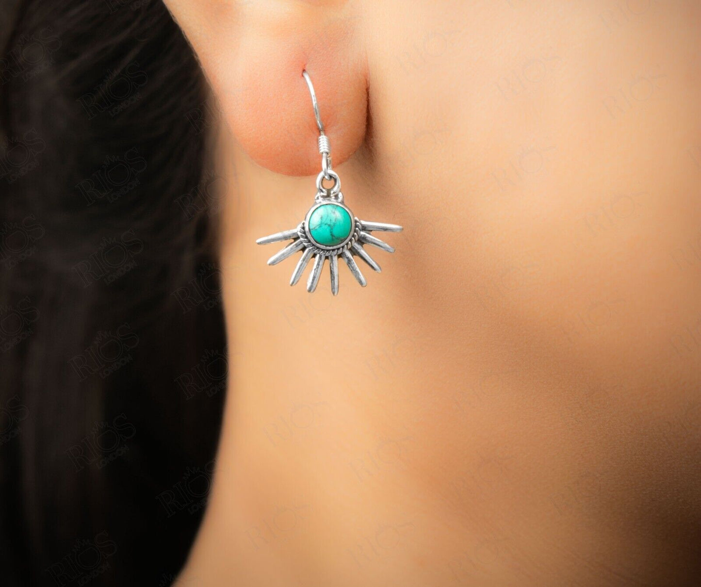 925 Sterling Silver Rios London Turquois Gothic Spiky Earrings Set - Gift Boxed