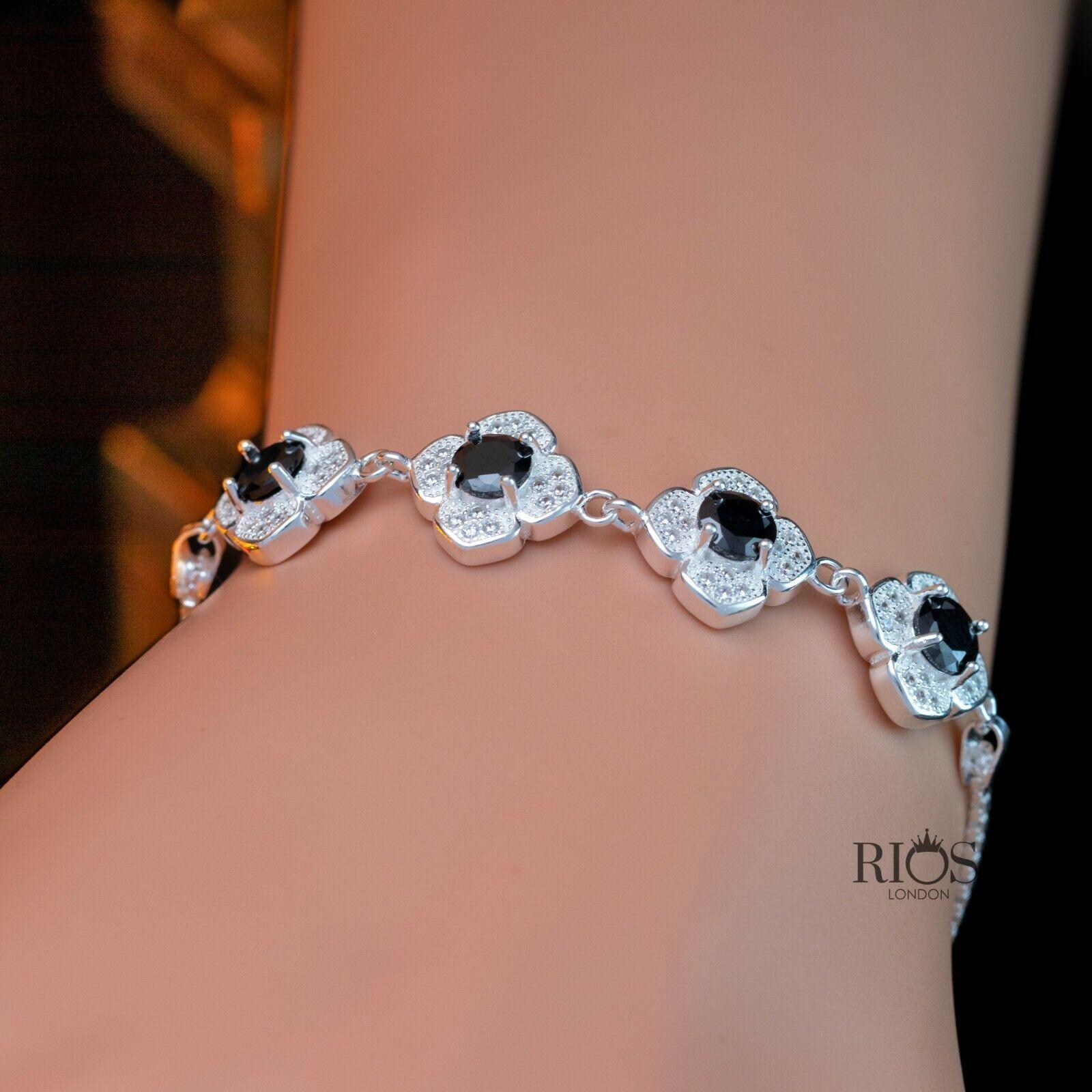 925 Sterling Silver Black ONYX Lab-Created Gemstone Bracelet Gift Boxed - Rios London