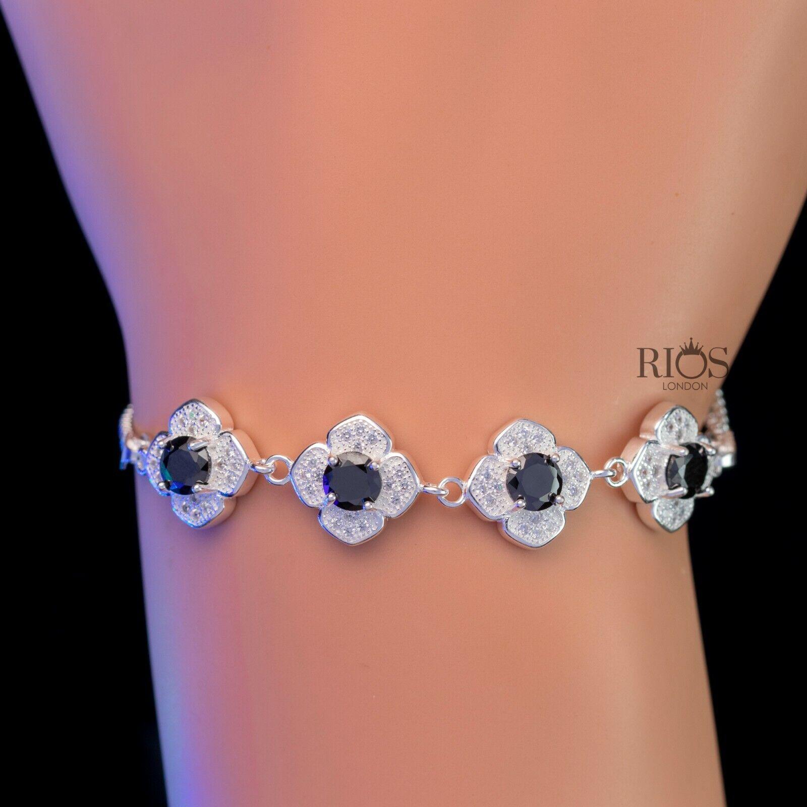 925 Sterling Silver Black ONYX Lab-Created Gemstone Bracelet Gift Boxed - Rios London