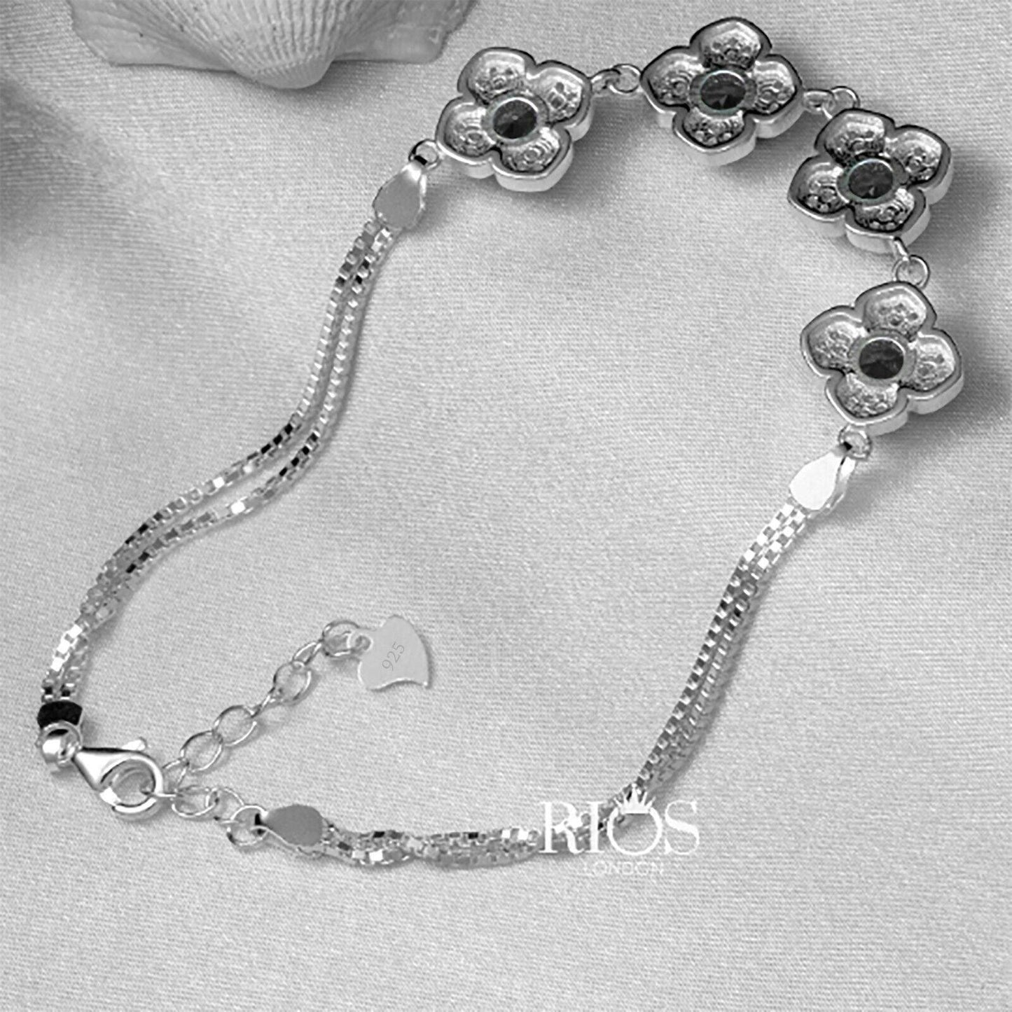 925 Sterling Silver Black ONYX Lab-Created Gemstone Bracelet Gift Boxed - Rios London