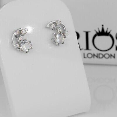 925 Sterling Silver Crescent Moon Star Cz Earrings Studs Gift Boxed - Rios London