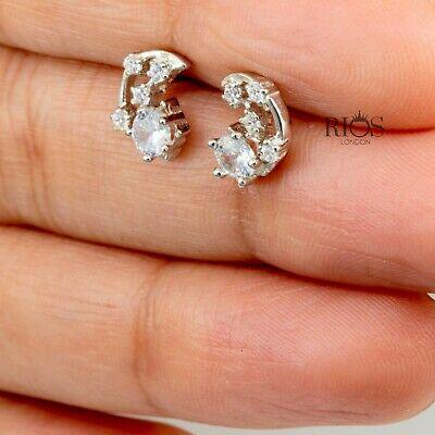 925 Sterling Silver Crescent Moon Star Cz Earrings Studs Gift Boxed - Rios London
