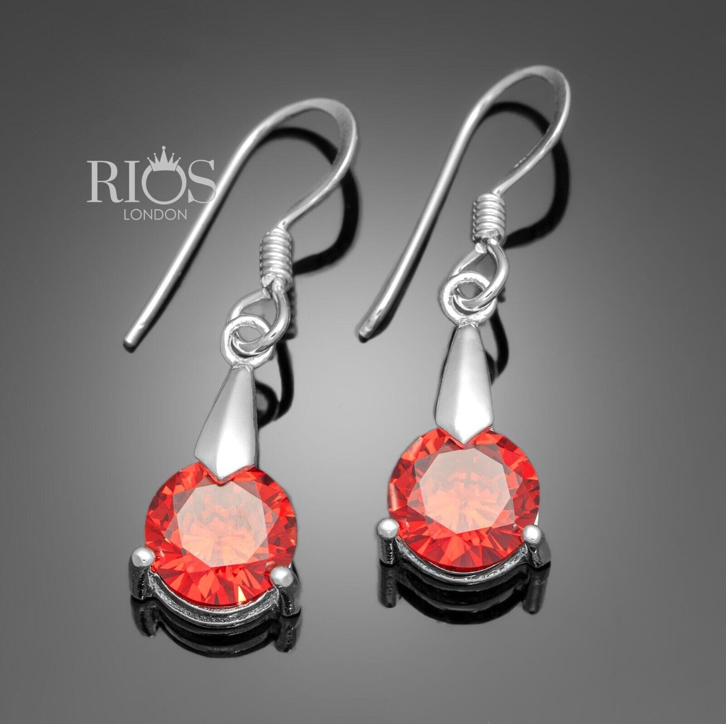 925 Sterling Silver Dangle Garnet Earrings Lab Created Red Gemstone Gift Boxed - Rios London