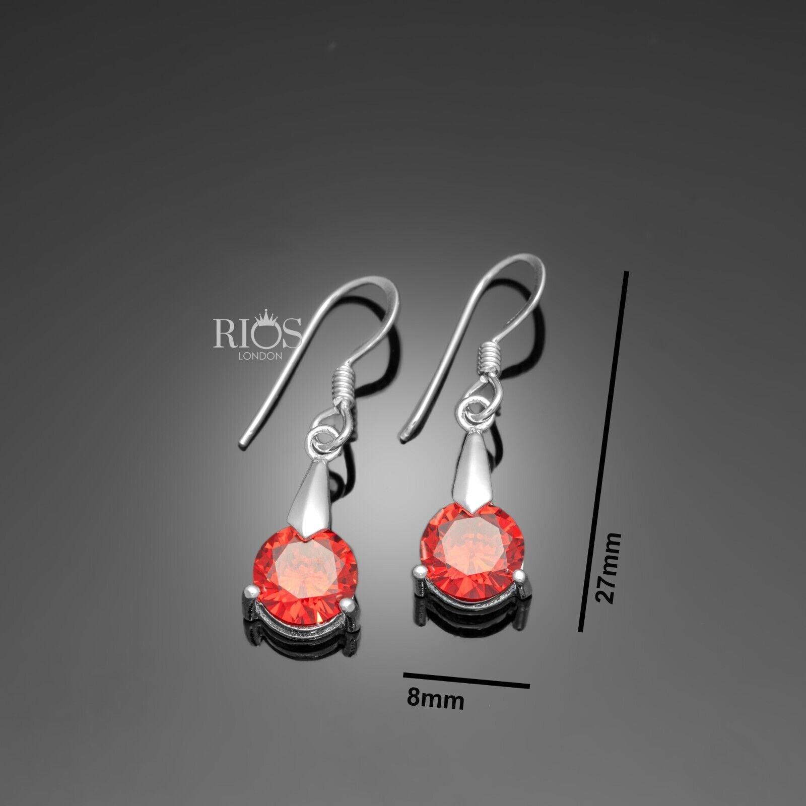 925 Sterling Silver Dangle Garnet Earrings Lab Created Red Gemstone Gift Boxed - Rios London