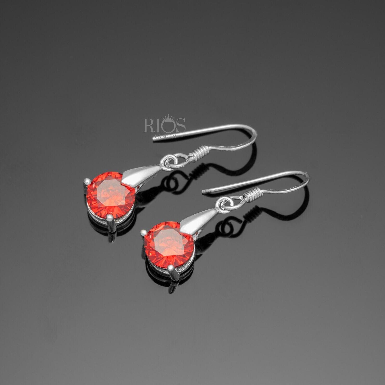 925 Sterling Silver Dangle Garnet Earrings Lab Created Red Gemstone Gift Boxed - Rios London