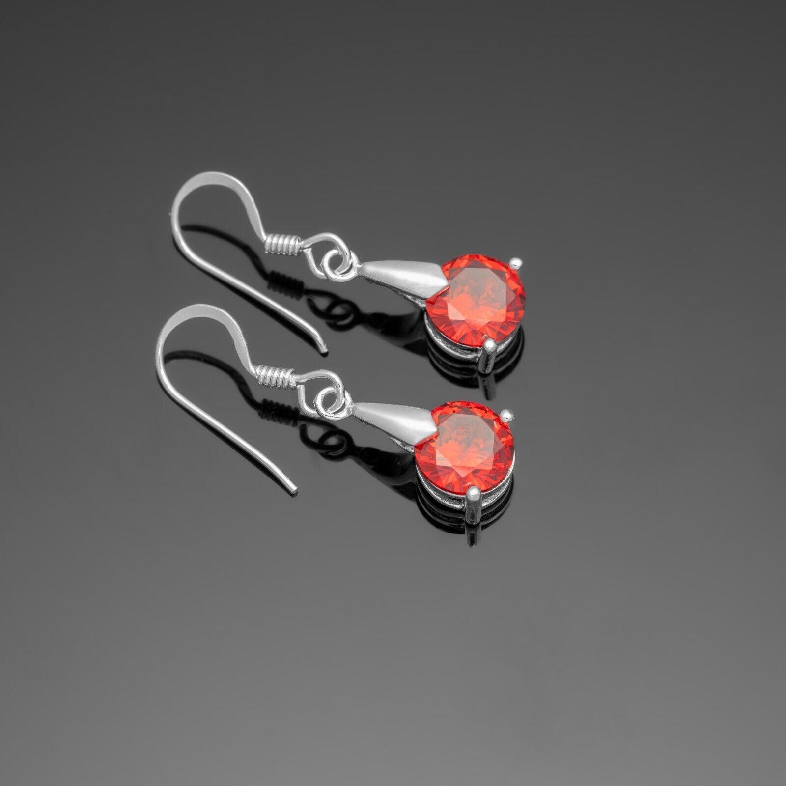925 Sterling Silver Dangle Garnet Earrings Lab Created Red Gemstone Gift Boxed - Rios London