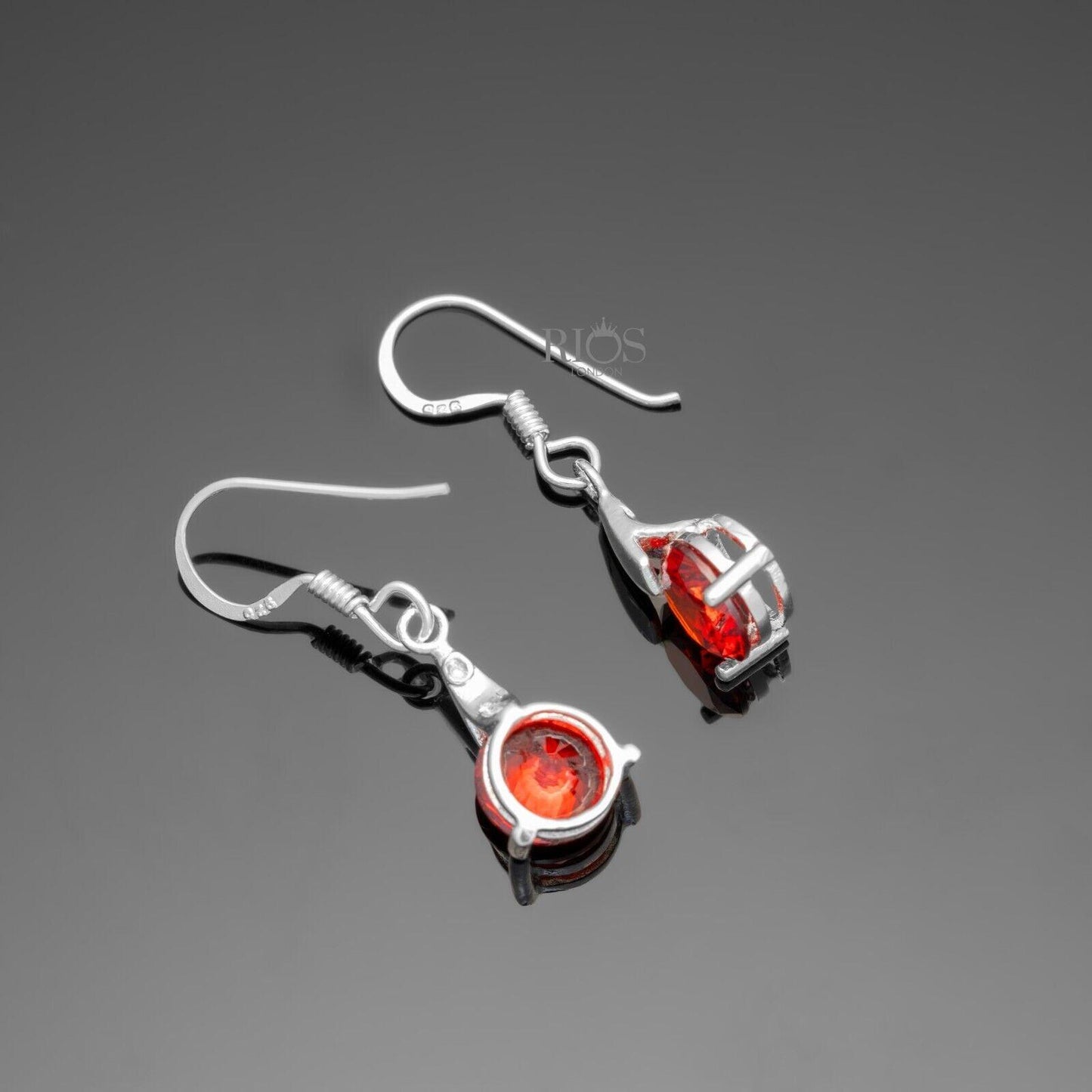 925 Sterling Silver Dangle Garnet Earrings Lab Created Red Gemstone Gift Boxed - Rios London
