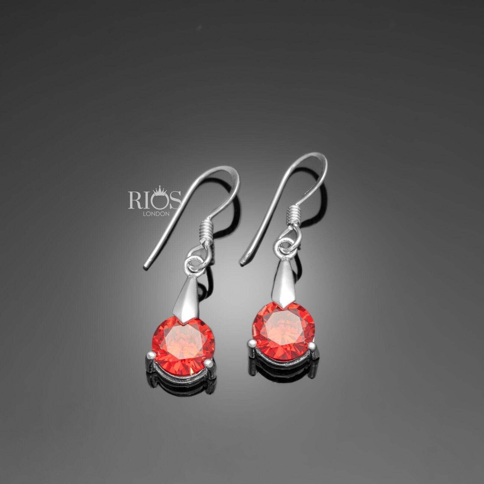 925 Sterling Silver Dangle Garnet Earrings Lab Created Red Gemstone Gift Boxed - Rios London