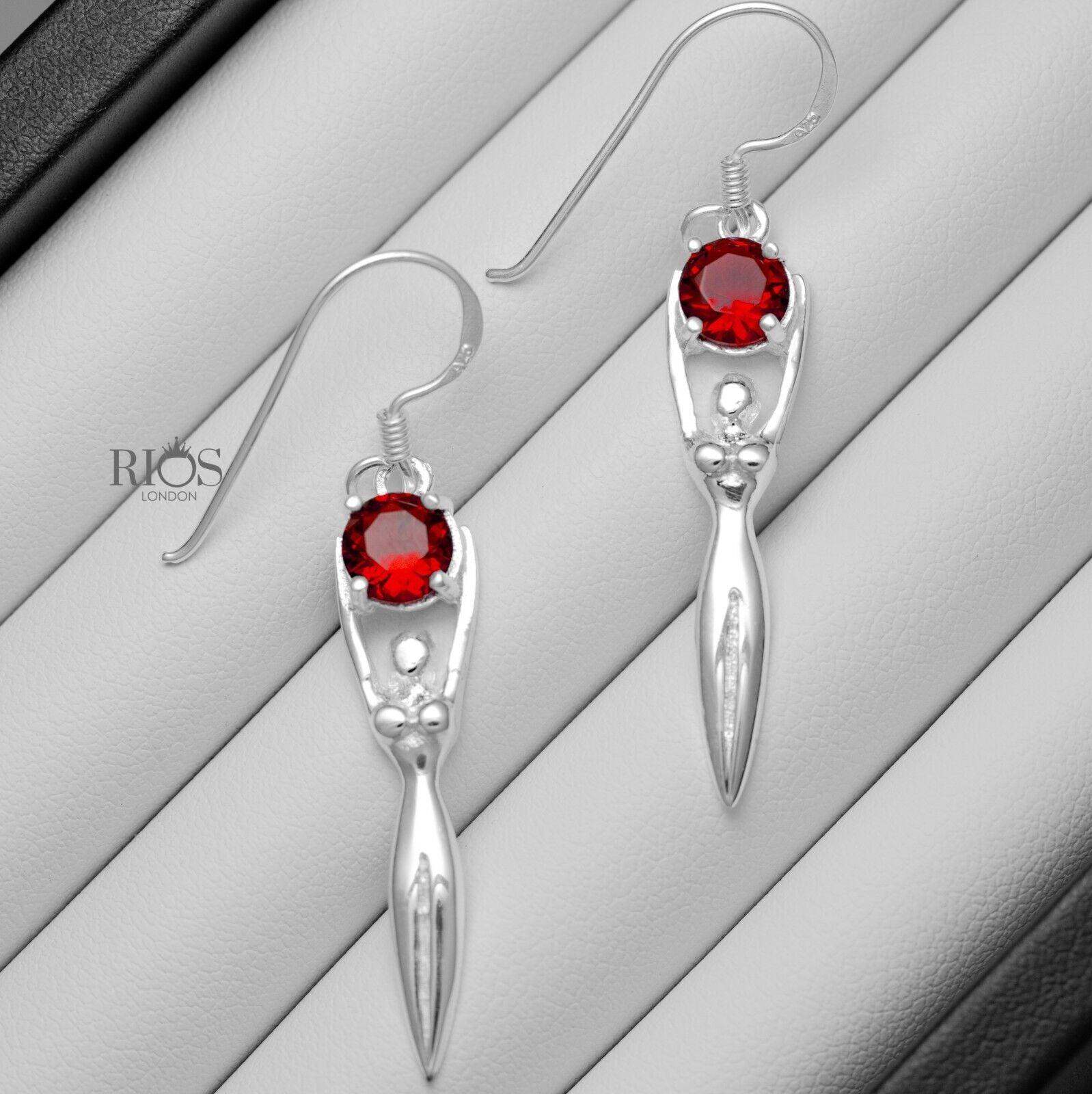 925 Sterling Silver Drop Dangle Lady Sculpture Garnet Lab-Created Earrings Boxed - Rios London