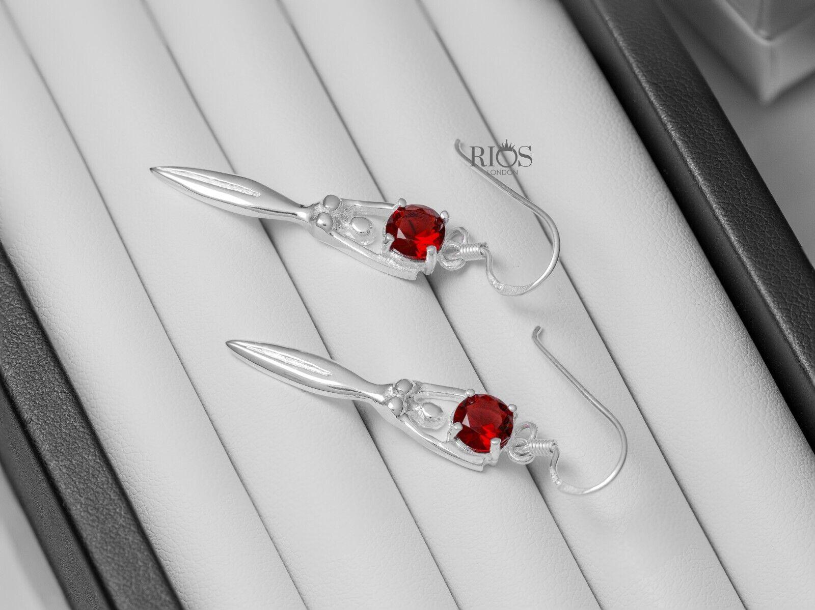 925 Sterling Silver Drop Dangle Lady Sculpture Garnet Lab-Created Earrings Boxed - Rios London