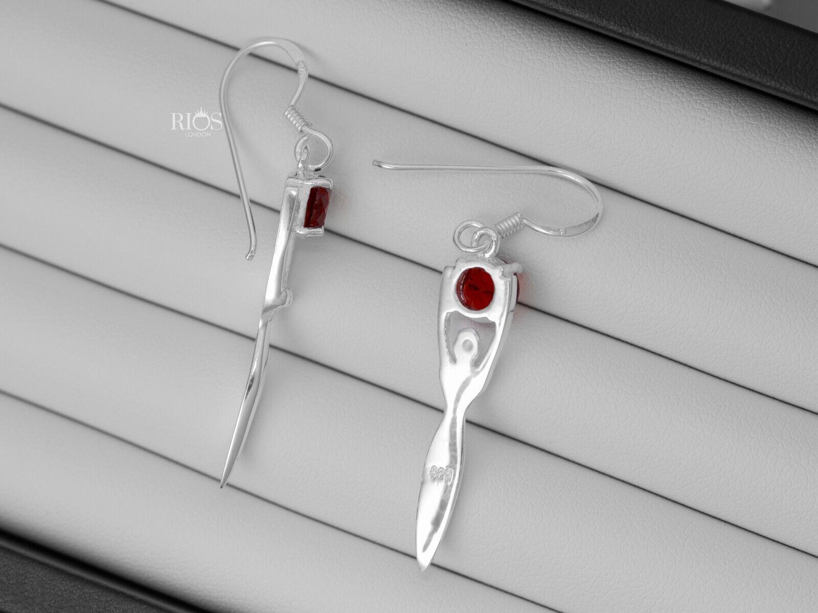 925 Sterling Silver Drop Dangle Lady Sculpture Garnet Lab-Created Earrings Boxed - Rios London