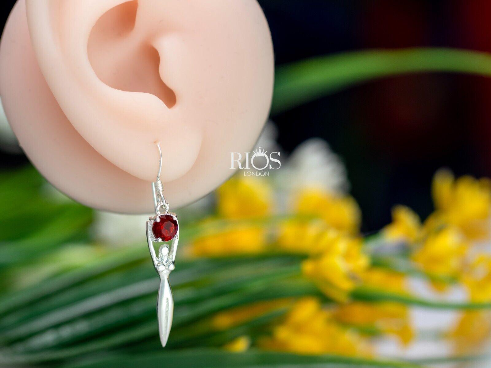 925 Sterling Silver Drop Dangle Lady Sculpture Garnet Lab-Created Earrings Boxed - Rios London