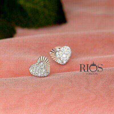 925 Sterling Silver Flashy Hearts Earrings Studs Gift Boxed - Rios London