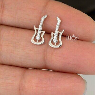 925 Sterling Silver Guitar Music Earrings cz Studs Gift Boxed - Rios London