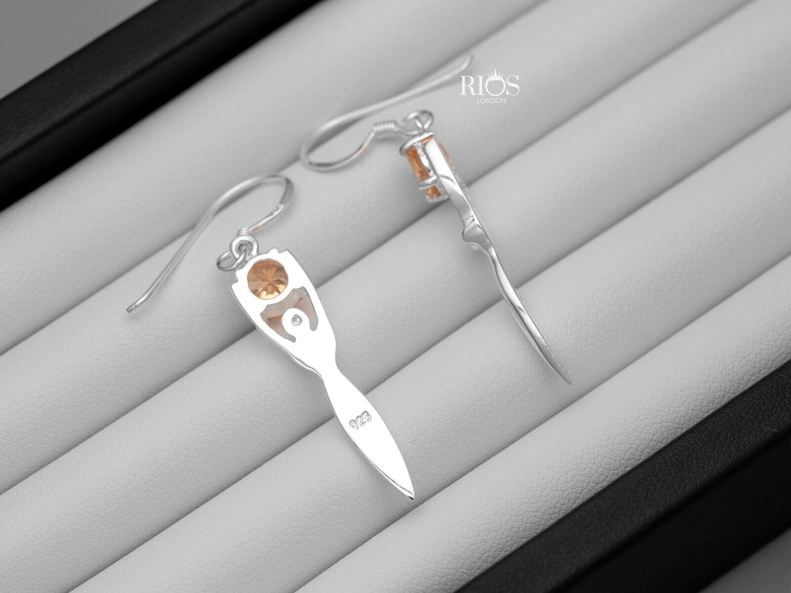 925 Sterling Silver Lady Sculpture Citrine Lab Created Earrings Gift Boxed - Rios London