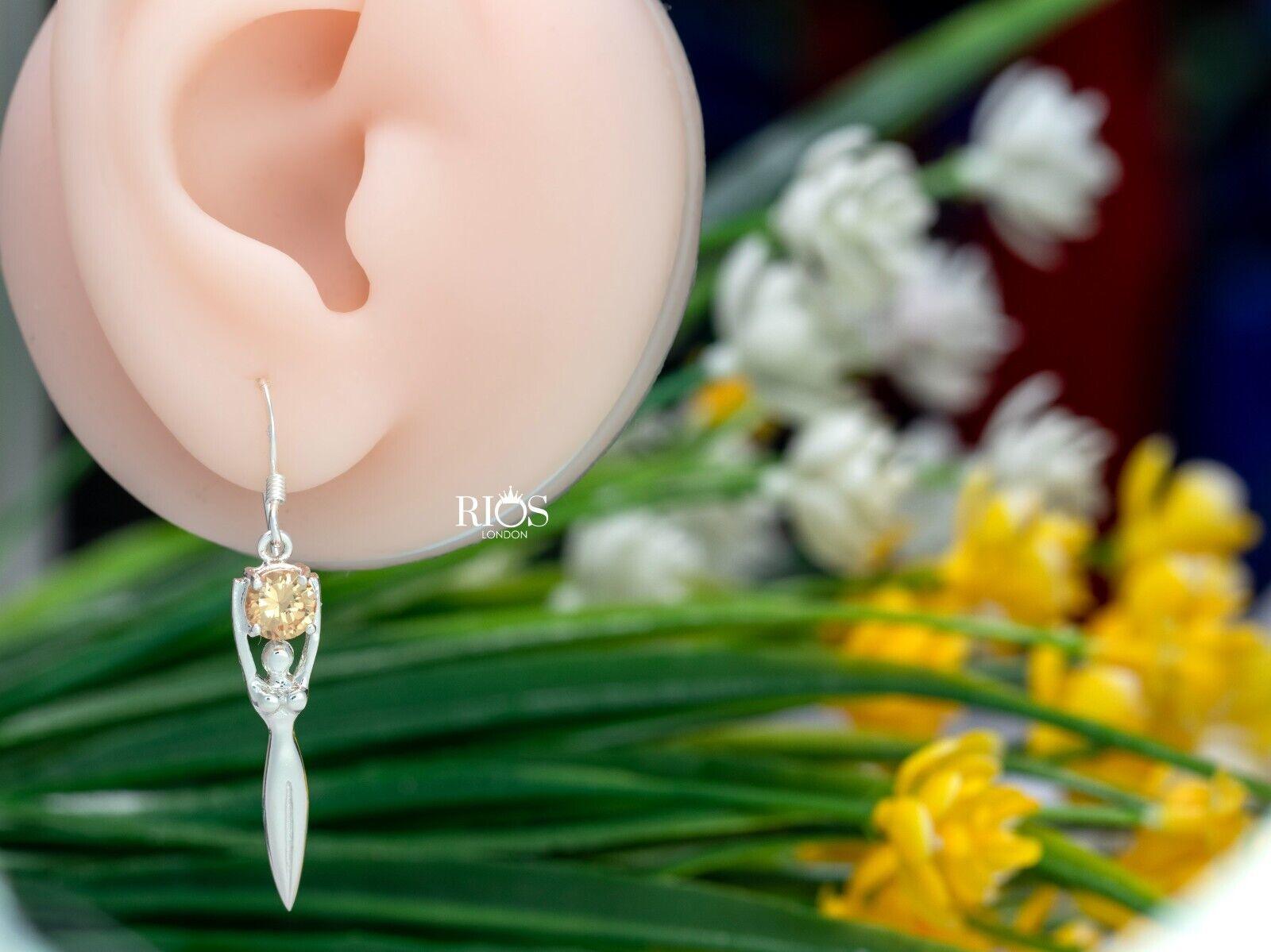 925 Sterling Silver Lady Sculpture Citrine Lab Created Earrings Gift Boxed - Rios London