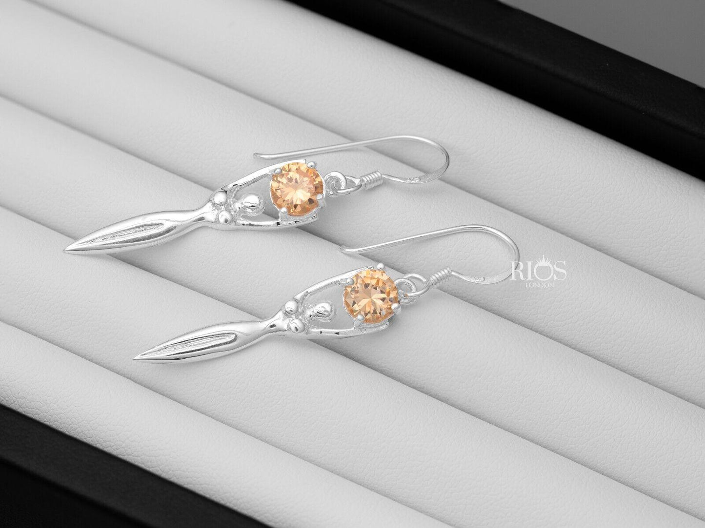 925 Sterling Silver Lady Sculpture Citrine Lab Created Earrings Gift Boxed - Rios London