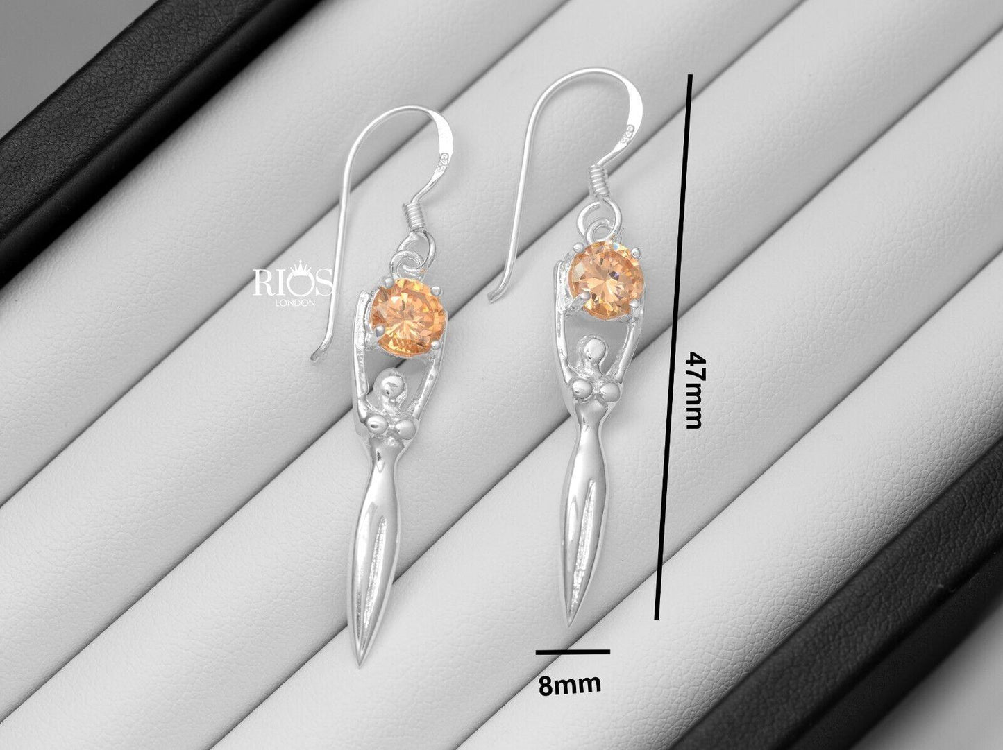 925 Sterling Silver Lady Sculpture Citrine Lab Created Earrings Gift Boxed - Rios London