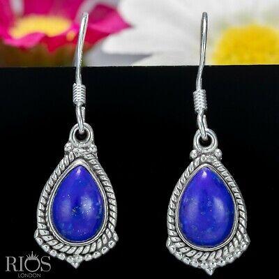 925 Sterling Silver Lapis Lazuli TearDrop Dangle Hook Earrings Studs Gift Boxed - Rios London