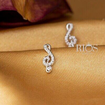 925 Sterling Silver Music to the Ear Cz Earrings Studs Gift Boxed - Rios London