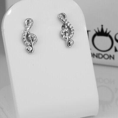 925 Sterling Silver Music to the Ear Cz Earrings Studs Gift Boxed - Rios London