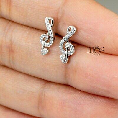 925 Sterling Silver Music to the Ear Cz Earrings Studs Gift Boxed - Rios London