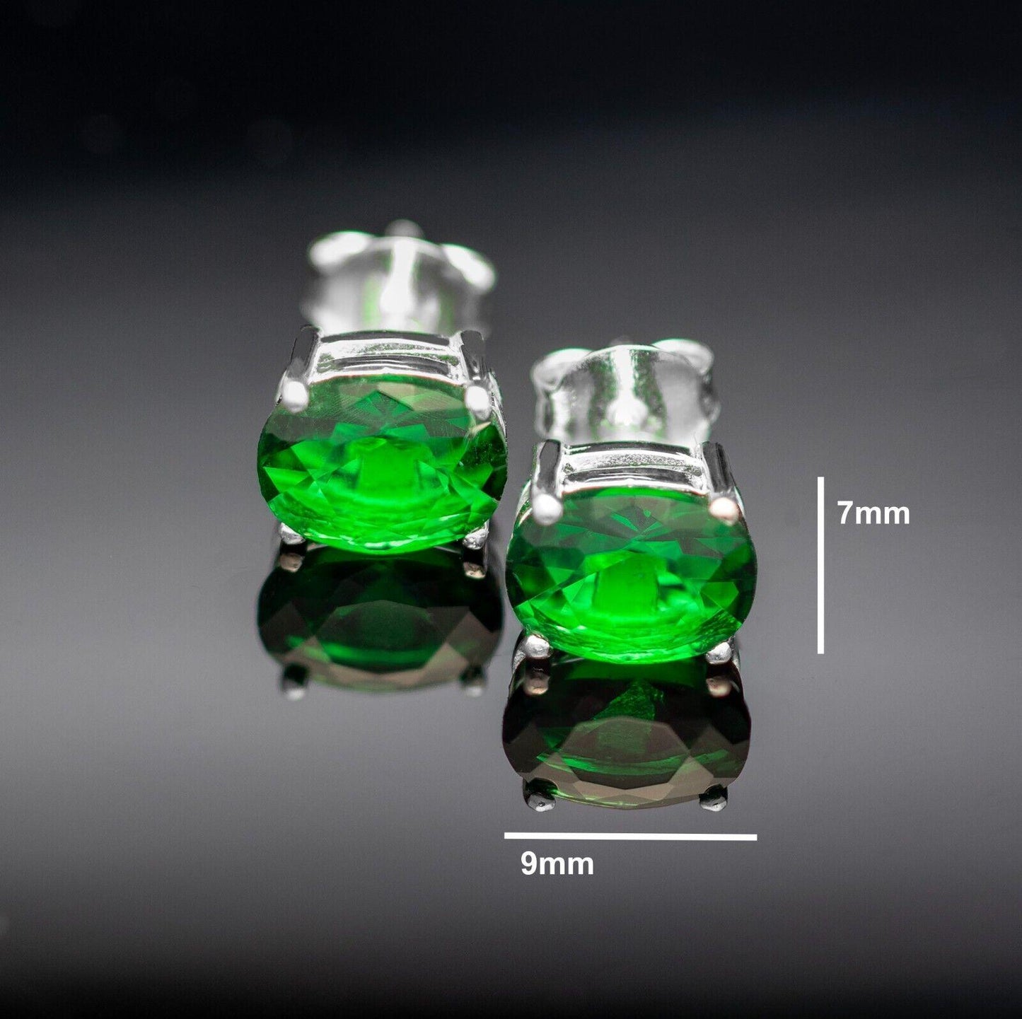 925 Sterling Silver Oval Push Back Emerald Green Lab-Created Earrings Stud Boxed - Rios London