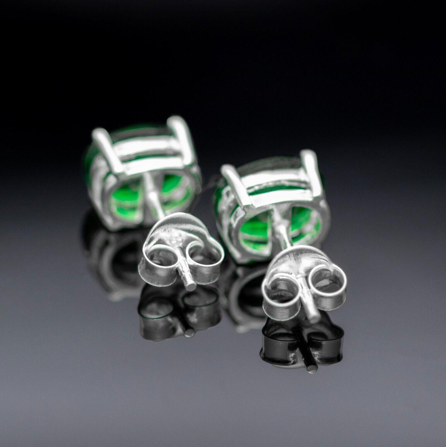 925 Sterling Silver Oval Push Back Emerald Green Lab-Created Earrings Stud Boxed - Rios London