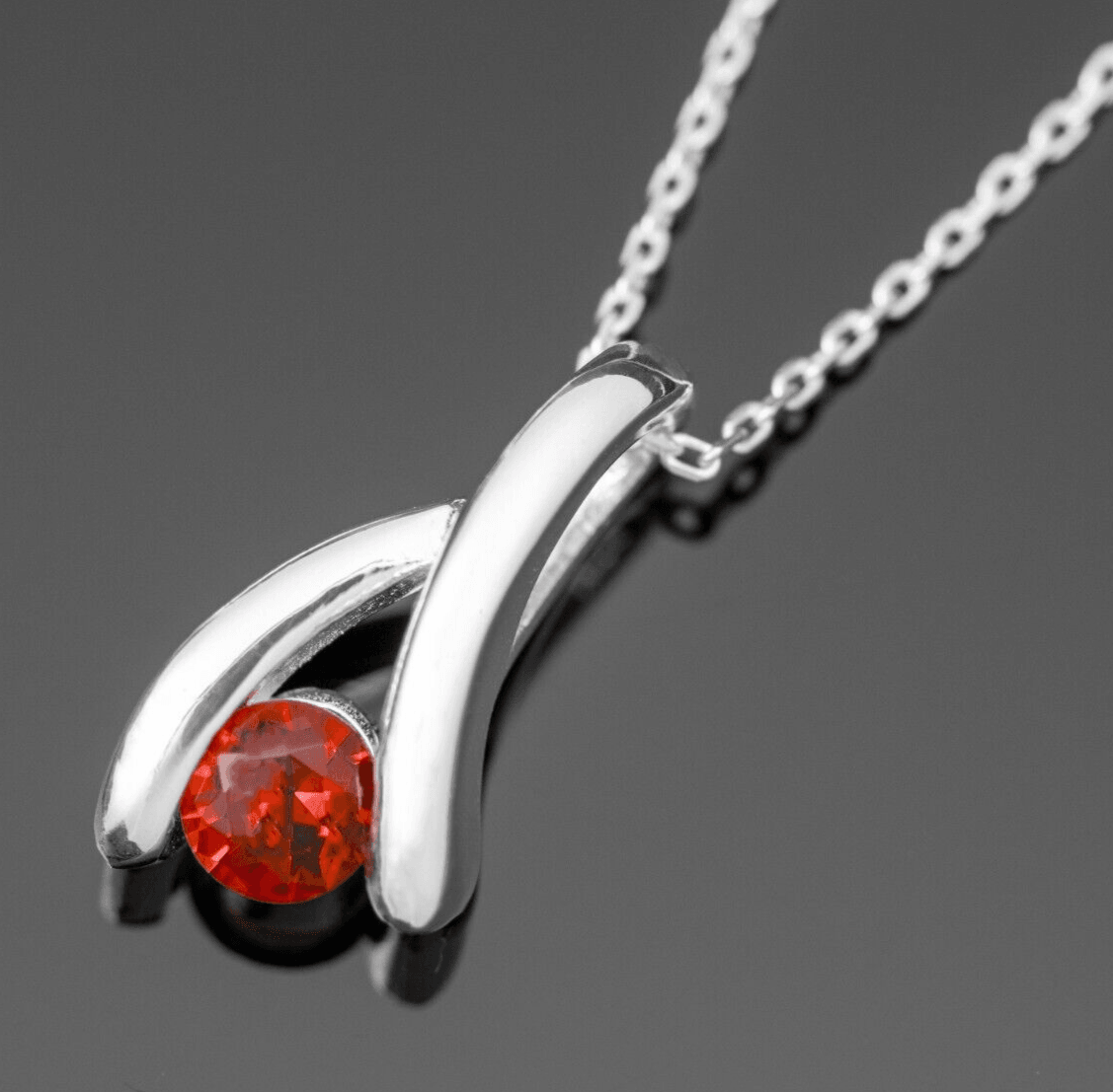 925 Sterling Silver Red Garnet Lab-Created Gemstone Chain Necklace Gift Boxed - Rios London