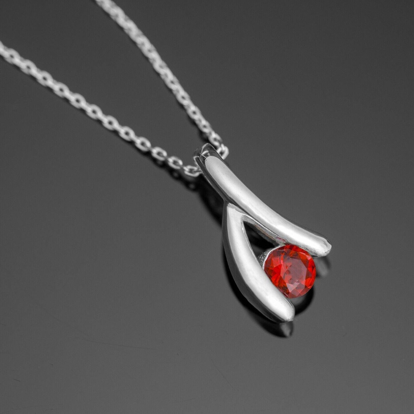925 Sterling Silver Red Garnet Lab-Created Gemstone Chain Necklace Gift Boxed - Rios London