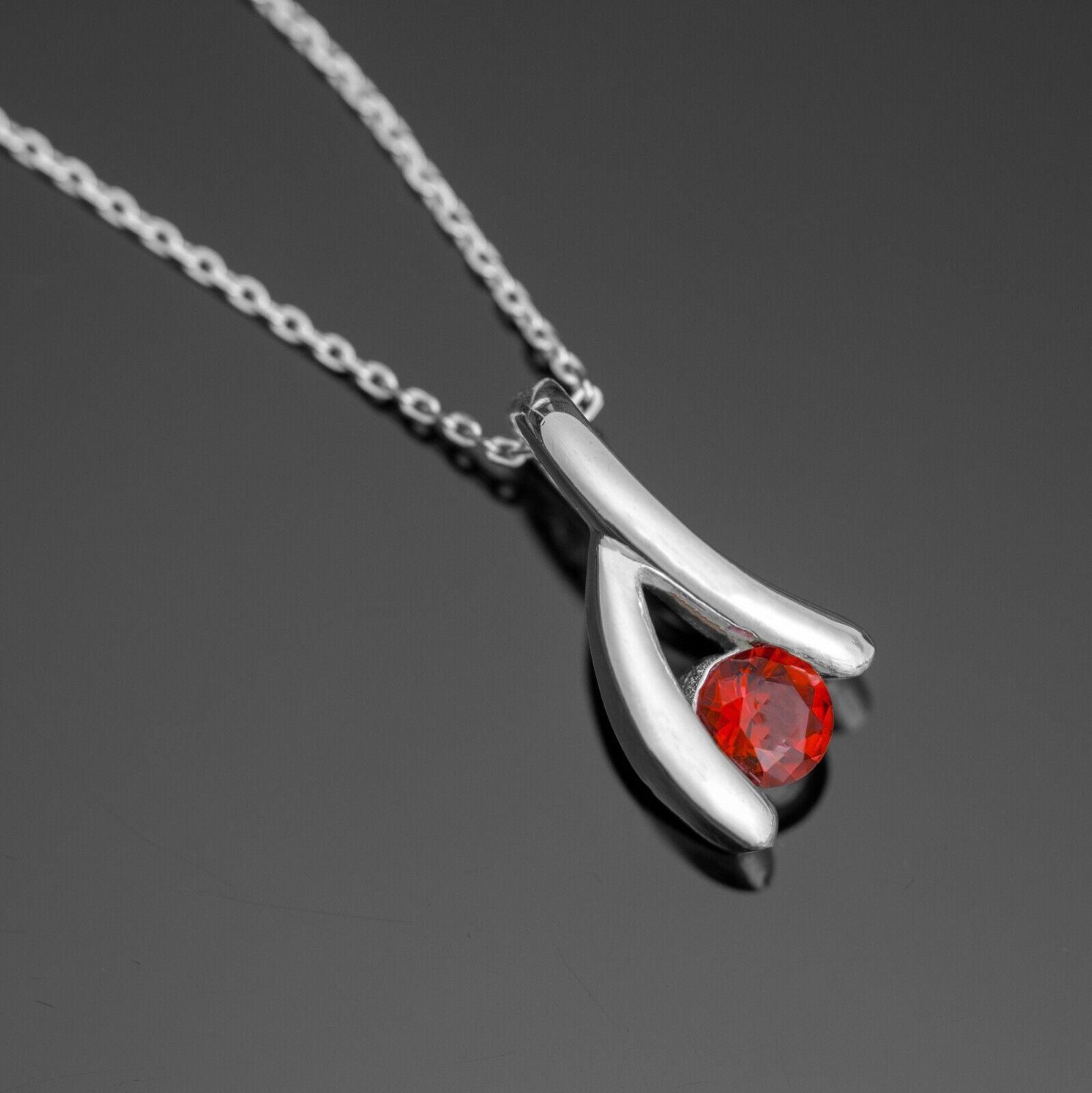 925 Sterling Silver Red Garnet Lab-Created Gemstone Chain Necklace Gift Boxed - Rios London