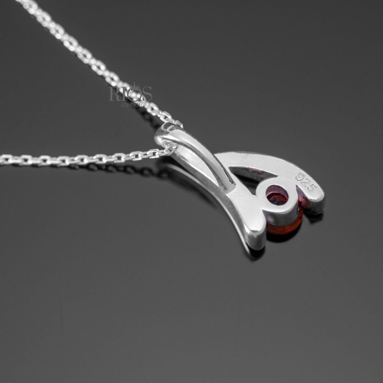 925 Sterling Silver Red Garnet Lab-Created Gemstone Chain Necklace Gift Boxed - Rios London