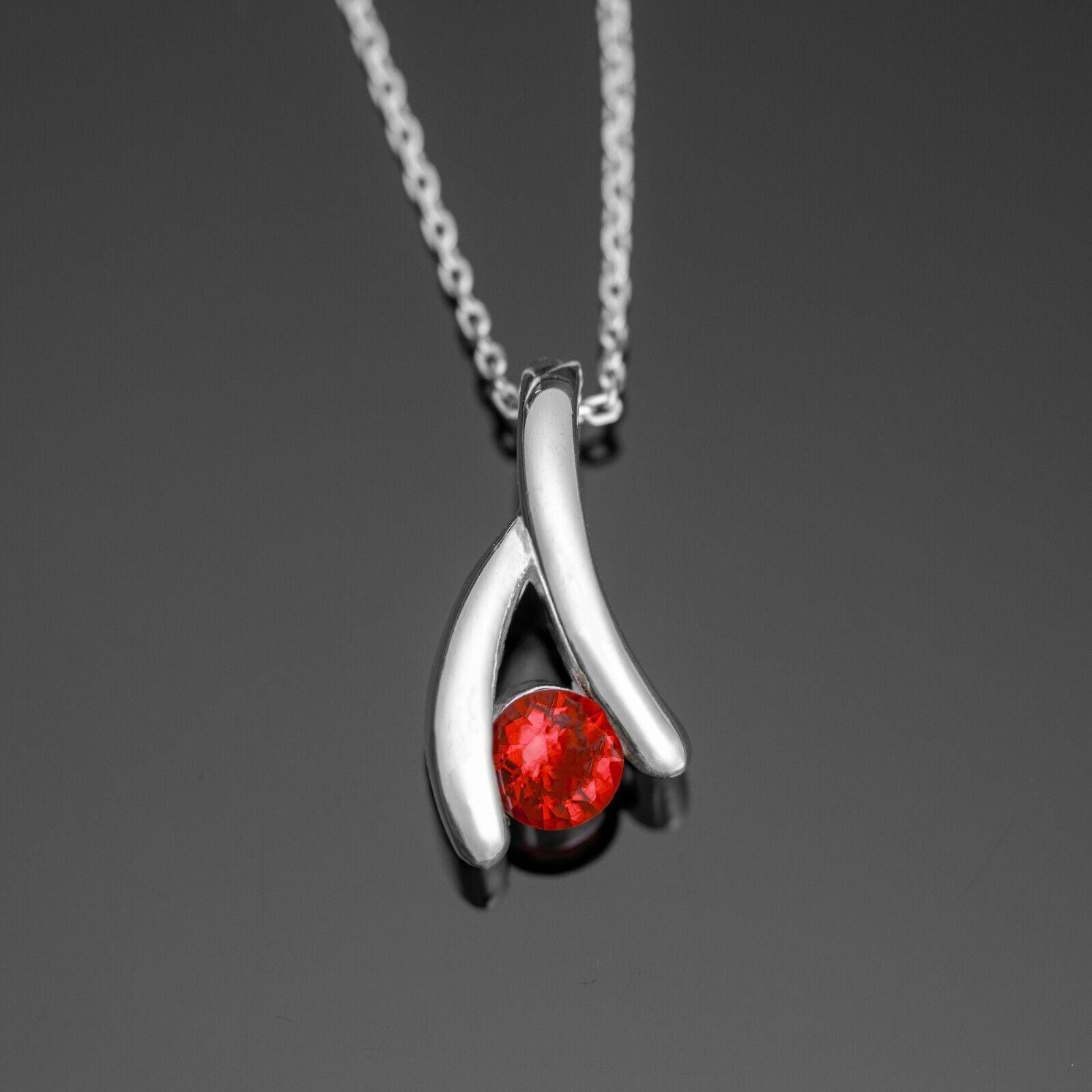 925 Sterling Silver Red Garnet Lab-Created Gemstone Chain Necklace Gift Boxed - Rios London