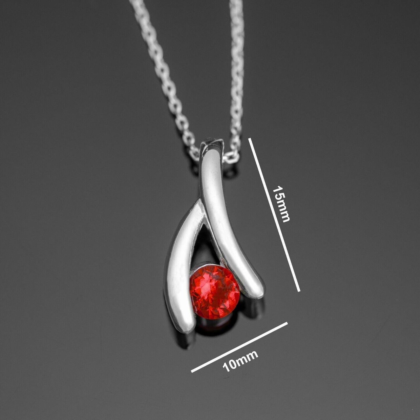 925 Sterling Silver Red Garnet Lab-Created Gemstone Chain Necklace Gift Boxed - Rios London