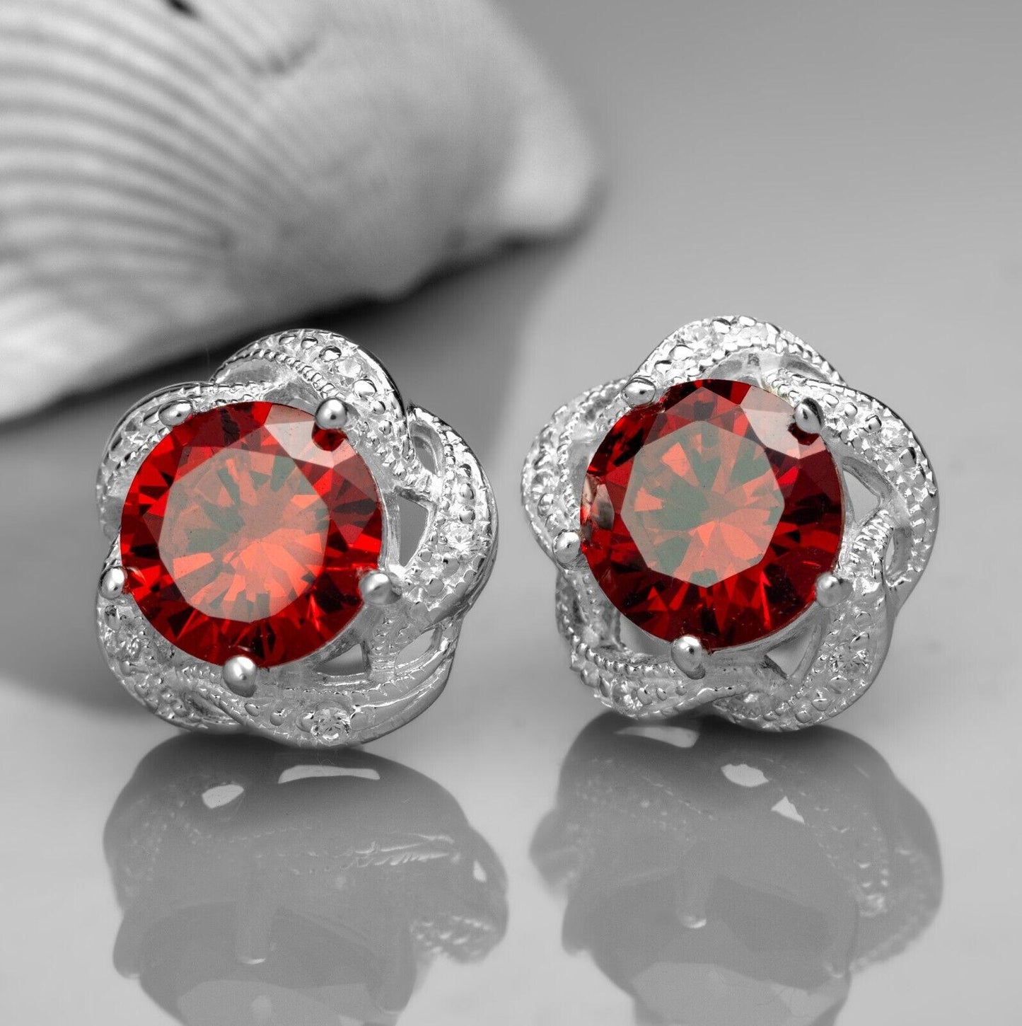 925 Sterling Silver Red Garnet Lab-Created Gemstone Studs Earrings Gift Boxed - Rios London