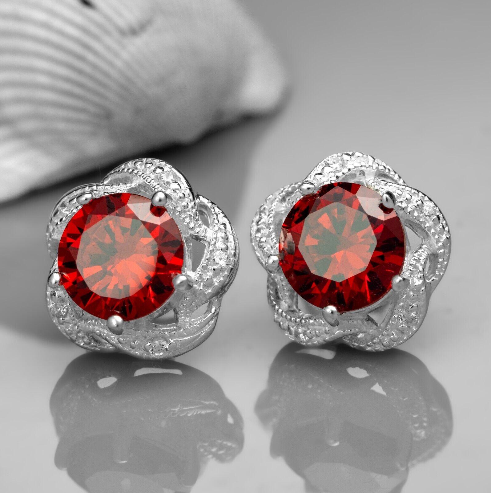 925 Sterling Silver Red Garnet Lab-Created Gemstone Studs Earrings Gift Boxed - Rios London