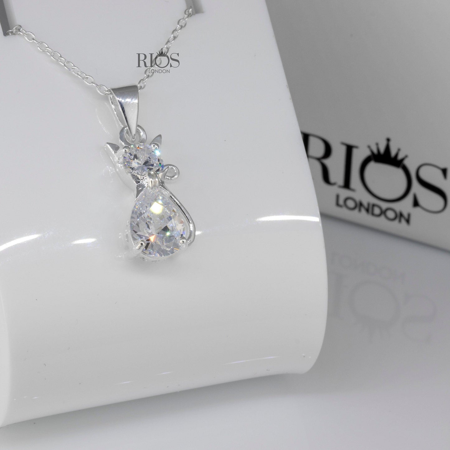 925 Sterling Silver Zircon Gemstone Necklace - Facet Cut Cat Stone Chain Jewellery- Boho Pendant Jewelry - Rios London
