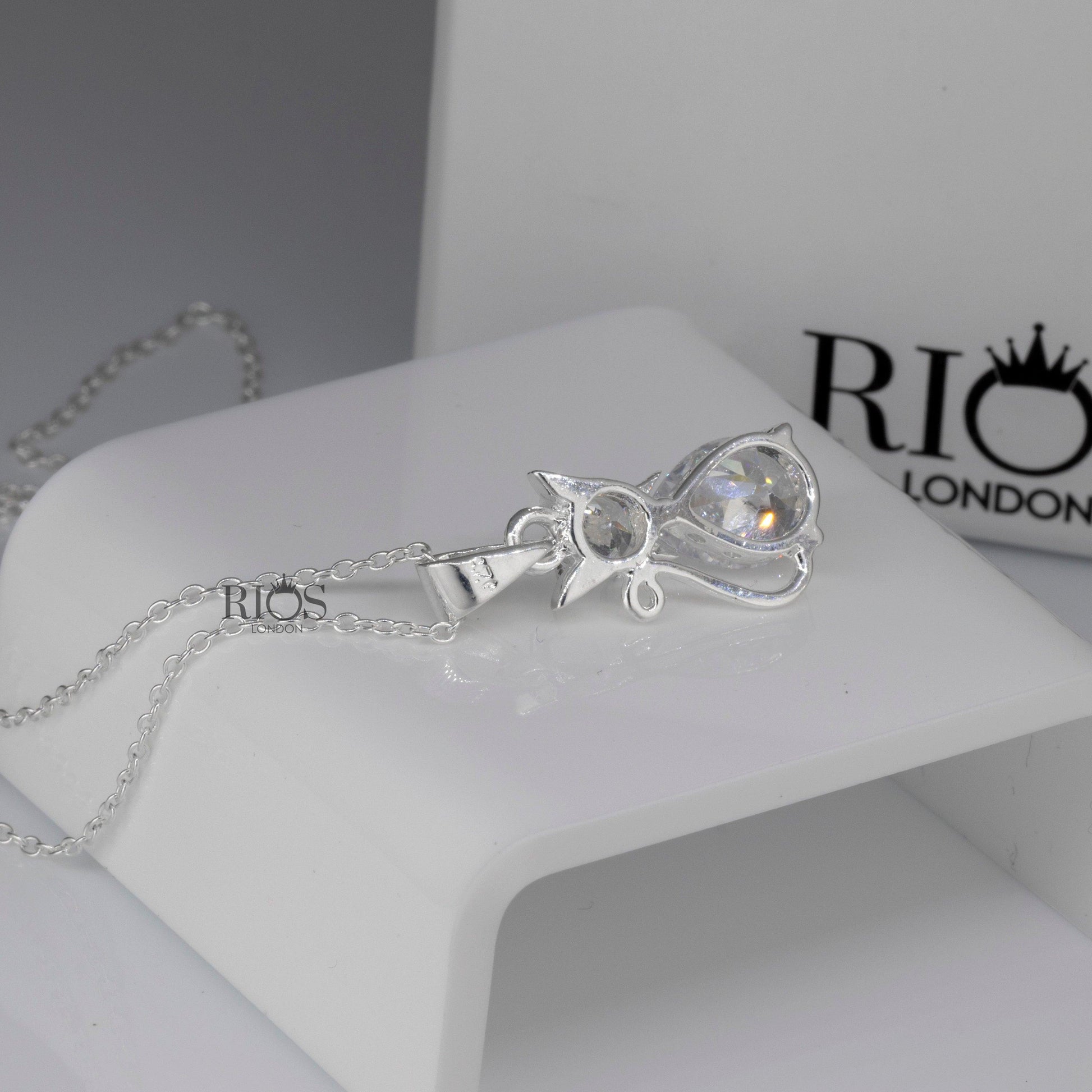 925 Sterling Silver Zircon Gemstone Necklace - Facet Cut Cat Stone Chain Jewellery- Boho Pendant Jewelry - Rios London