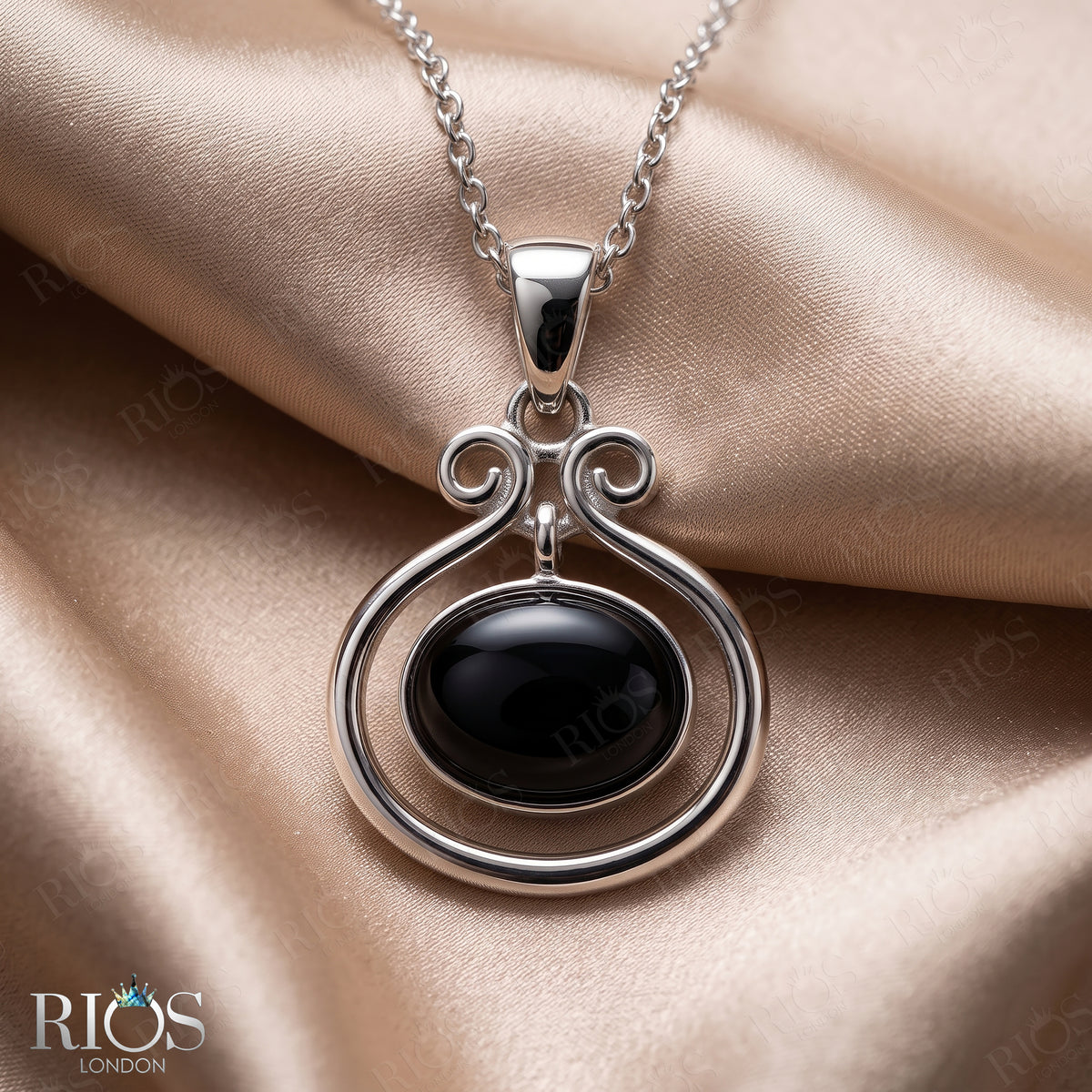 925 Sterling Silver Natural Onyx Necklace Oval Chain Pendant Gift 4 Women Boxed