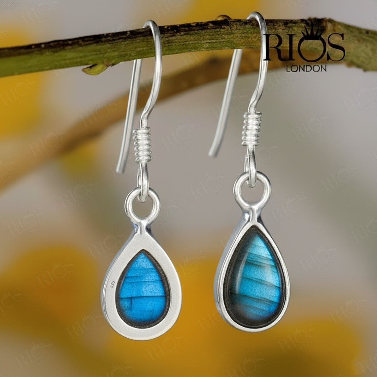925 Sterling Silver Labradorite Dangle Earrings Hook Tear Drop Studs Gift Boxed