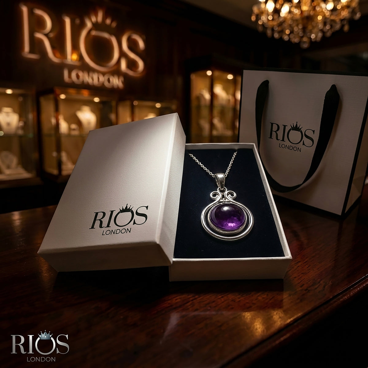 925 Sterling Silver Natural Amethyst Oval Pendant Women Chain Necklace Boxed