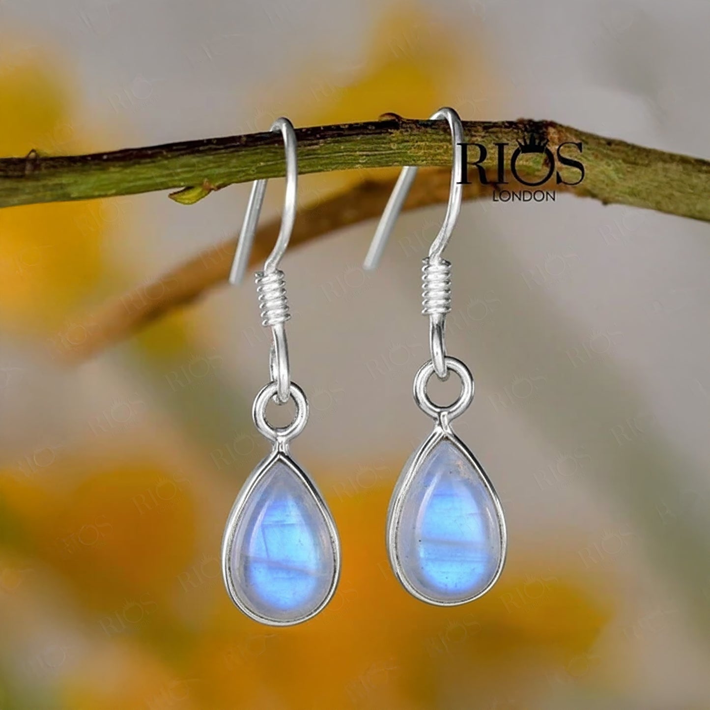 925 Sterling Silver Moonstone Dangle Earrings Hook Ear Tear Drop Studs Gift Box
