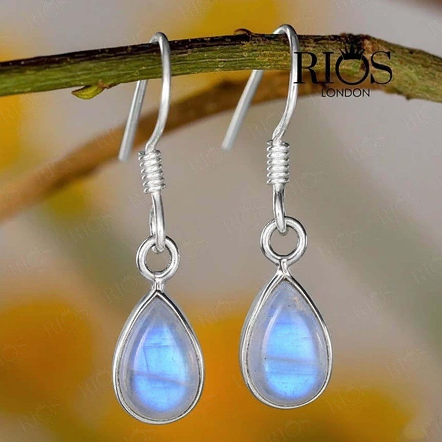 925 Sterling Silver Moonstone Dangle Earrings Hook Ear Tear Drop Studs Gift Box