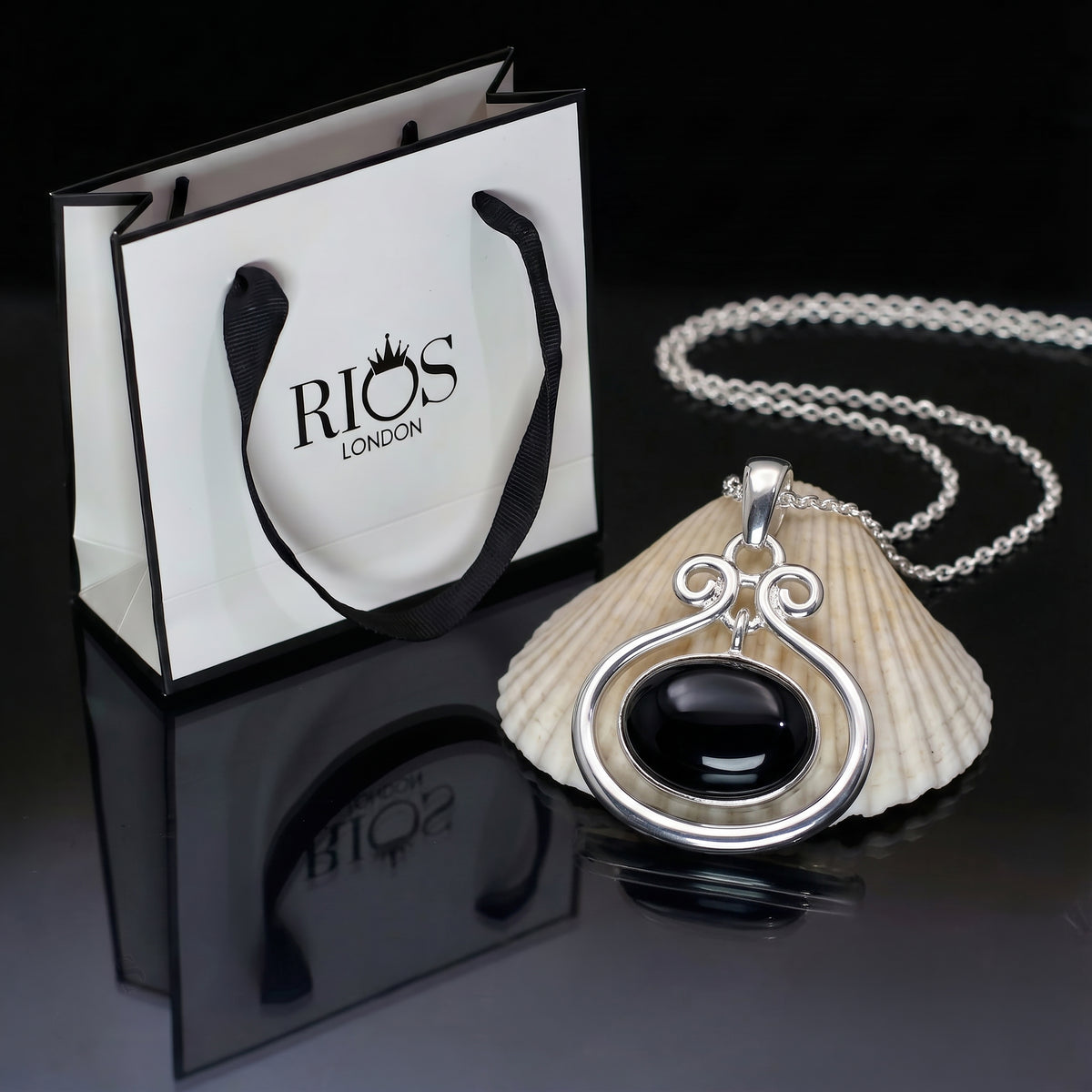 925 Sterling Silver Natural Onyx Necklace Oval Chain Pendant Gift 4 Women Boxed